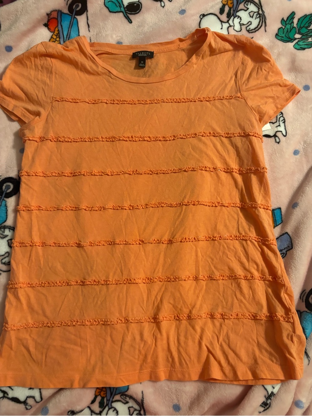 Talbots Bright Orange Short-Sleeve Ruffle-Stripe Tee